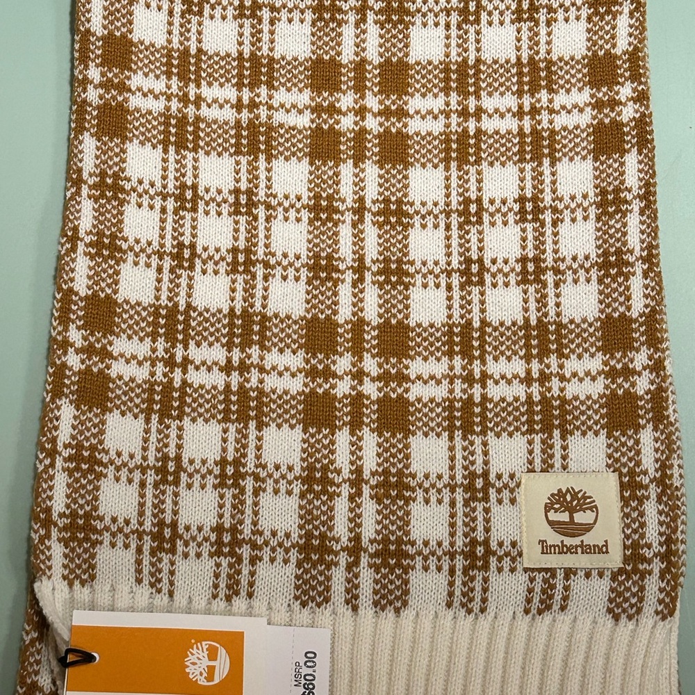 Timberland Brown and White Plaid Scarf